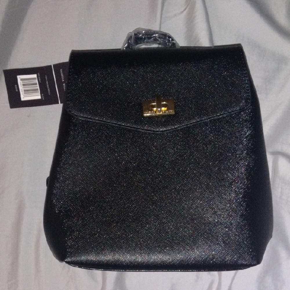 Black Textured Backpack with Gold Clasp